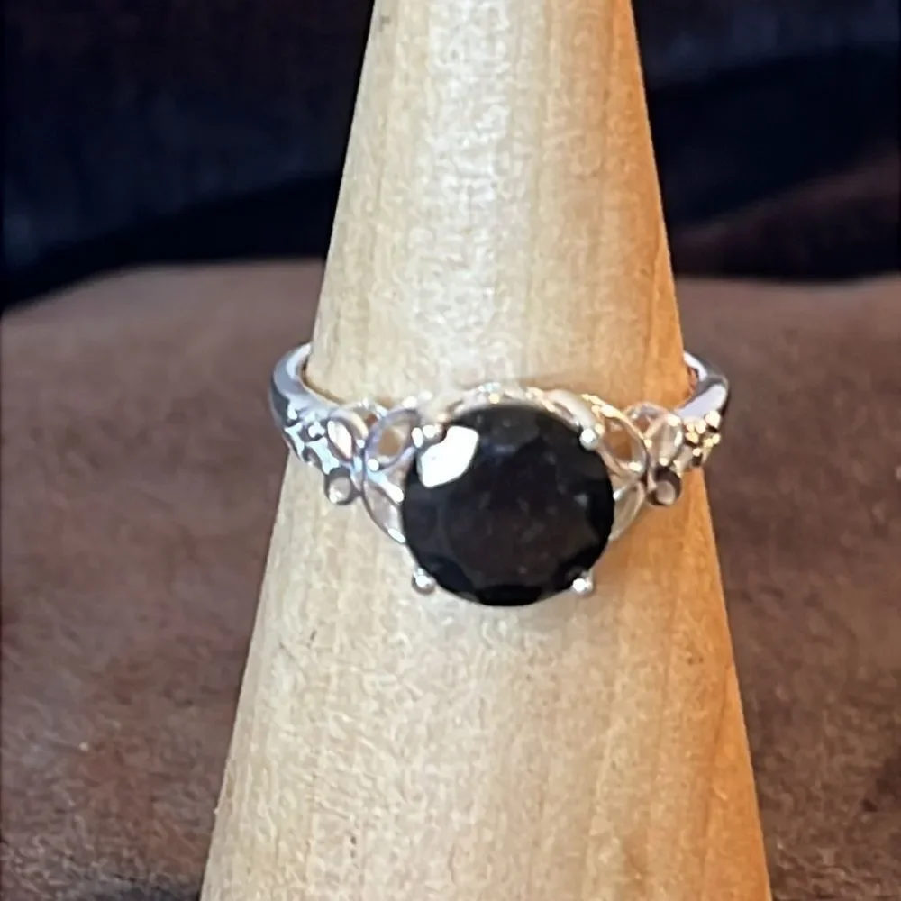 Black Tourmaline Floral Butterfly Rings by in Sterling silver size 10